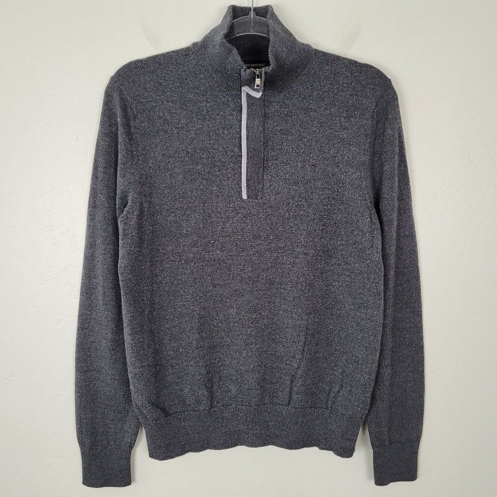 Banana Republic Men's Sweater Merino Wool Quarter Zip Gray Size M